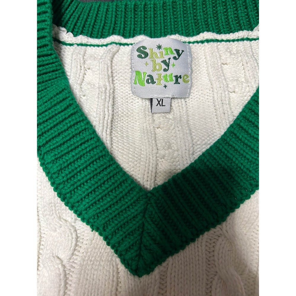 Shiny by Nature Mushroom Cable Knit Sweater Vest Cream Green XL Cotton - Picture 3 of 8